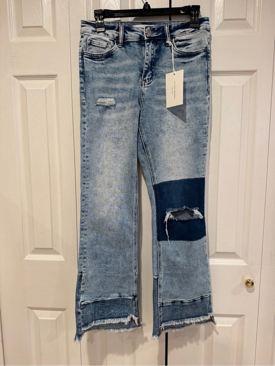Flying Monkey Denim - Flying Monkey Two-Tone Light Blue Patch Wide Leg Jeans